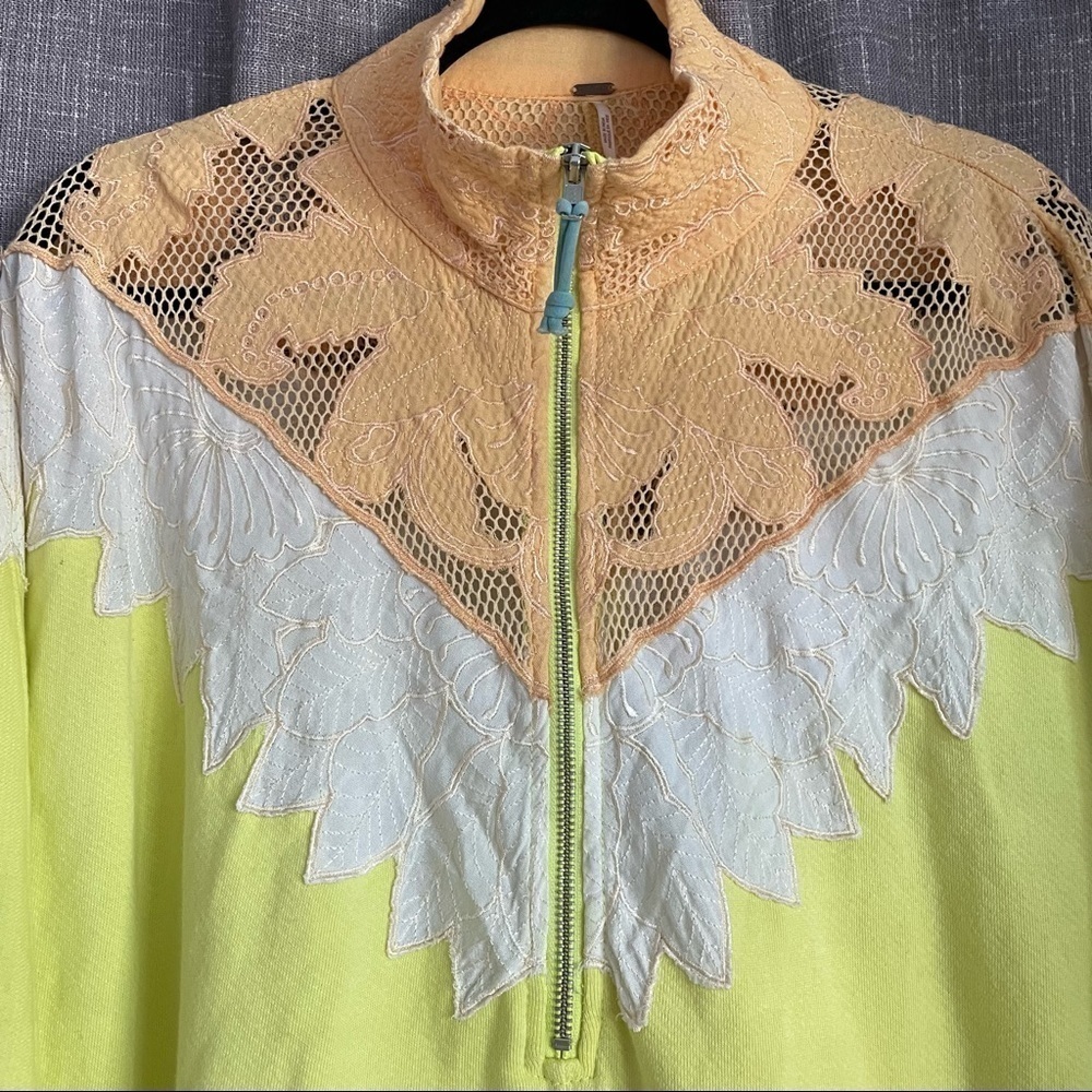 FREE PEOPLE ‘Isla’ Crochet Quarter Zip Pullover Yellow Green Size S - Picture 7 of 14
